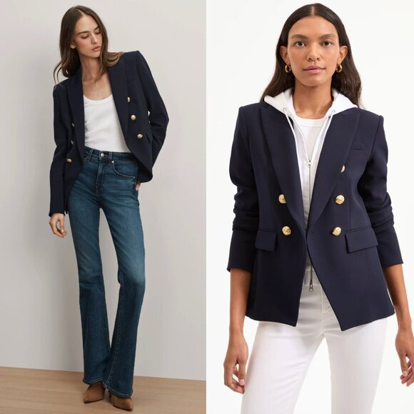 Veronica Beard Jackets & Blazers - Veronica Beard Miller Dickey Jacket Navy Gold Buttons Hoodie Dickey White Size 8